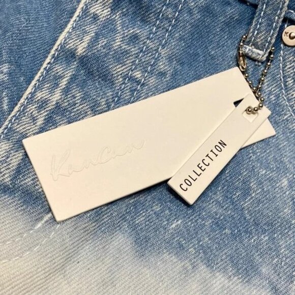 Kancan Women's 7/27 Jean Shorts Blue White Distressed High Rise Ombré Denim NWT - Picture 8 of 13